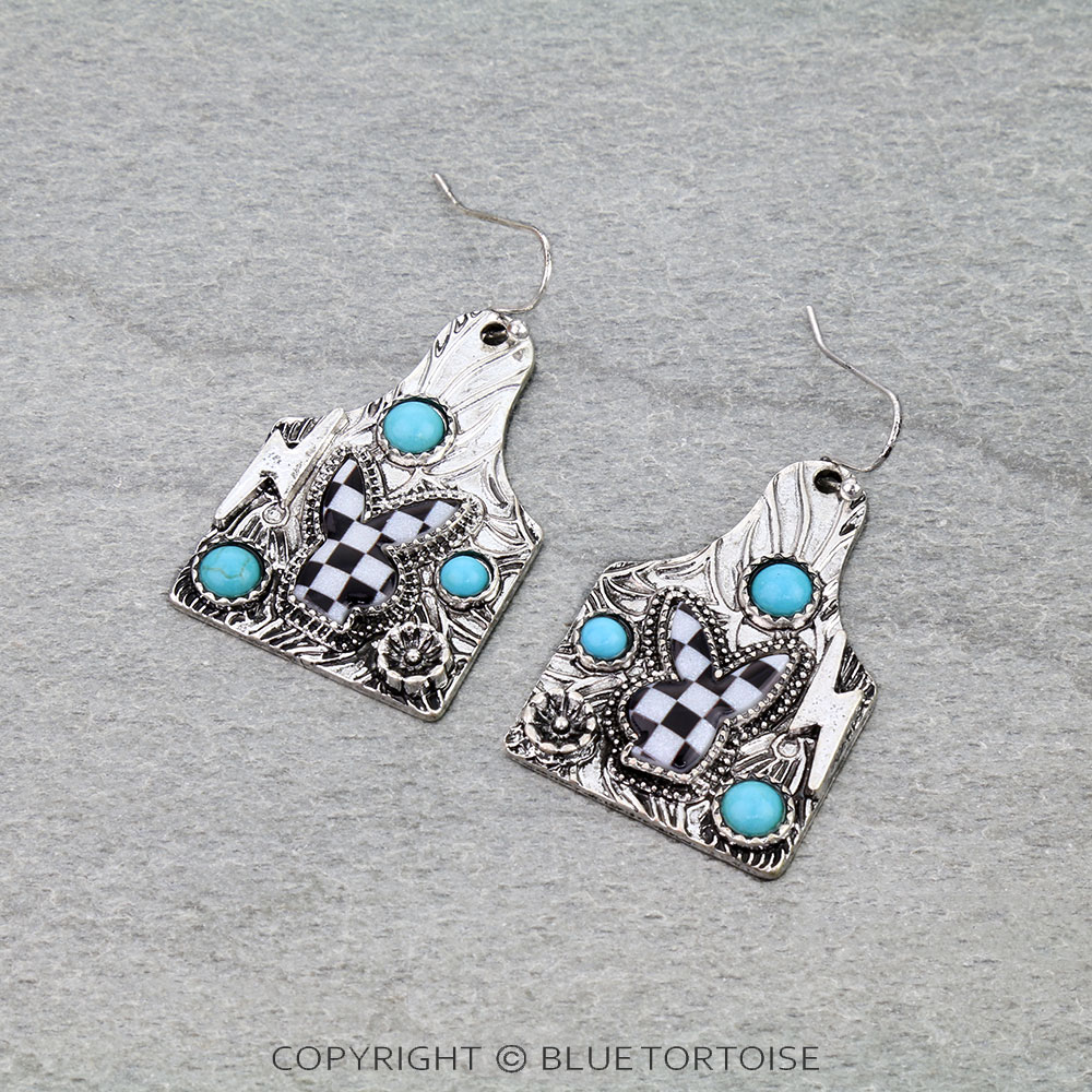 Bunny Checker Ear Tag Dangle Earrings