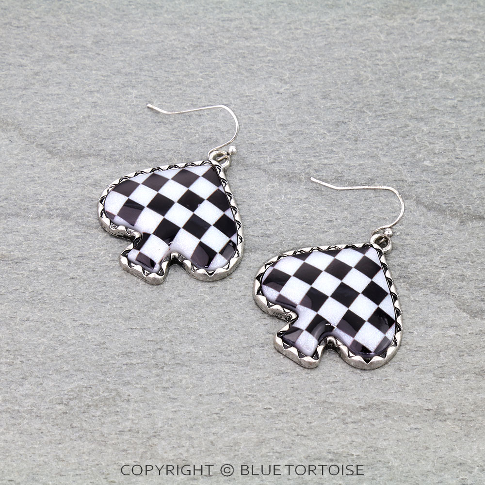 Spade Checker Board Dangle Earrings