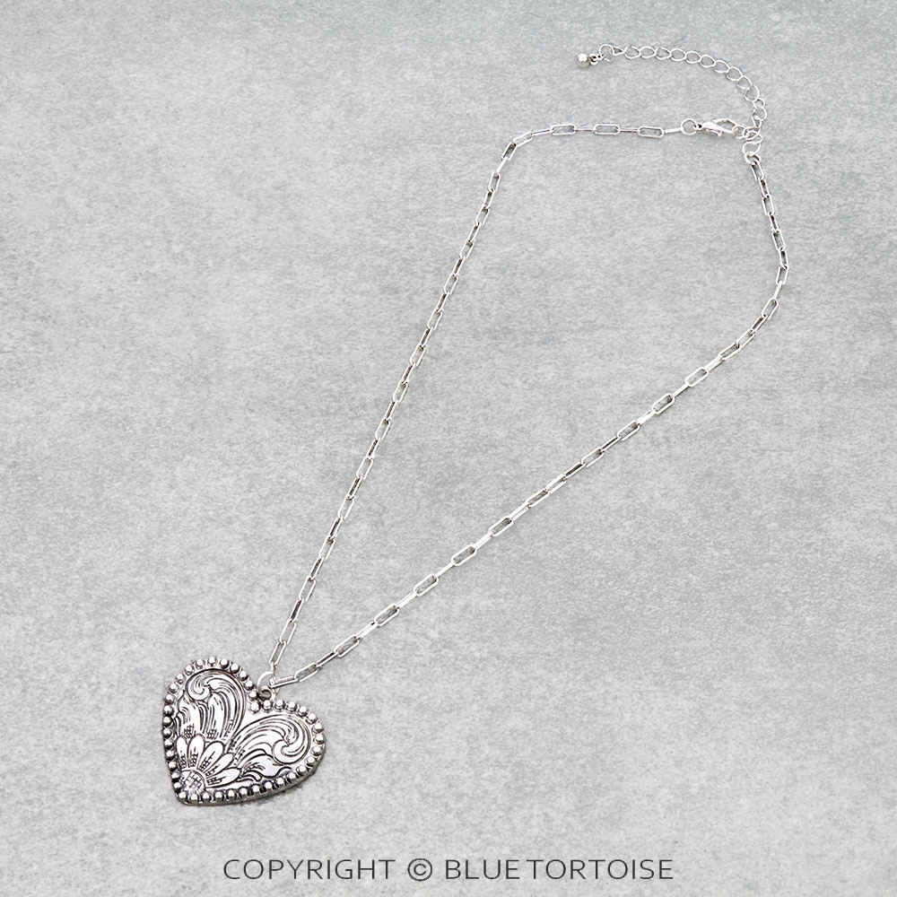 Western Heart Etched Necklace