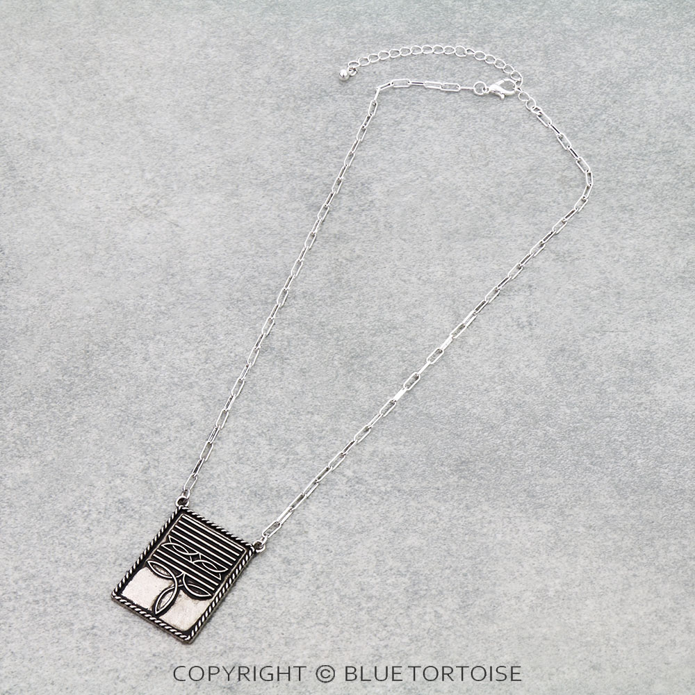 Western Boot Stitch Rectangle Necklace