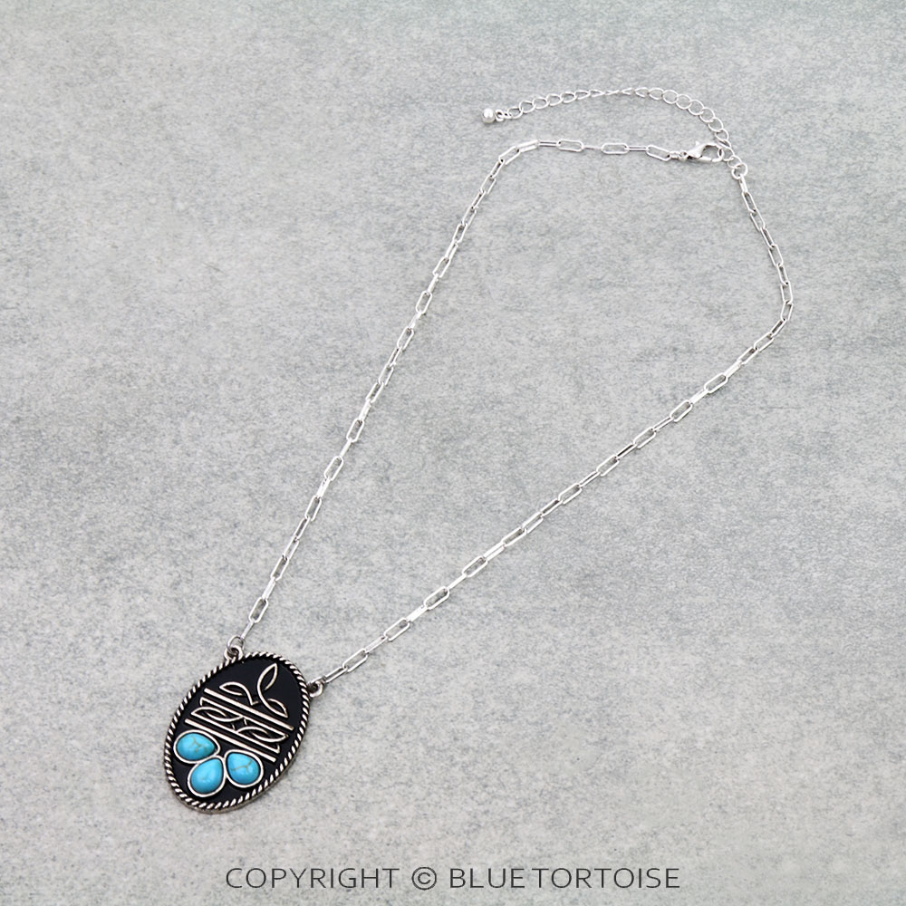 Western Boot Stitch Oval Necklace