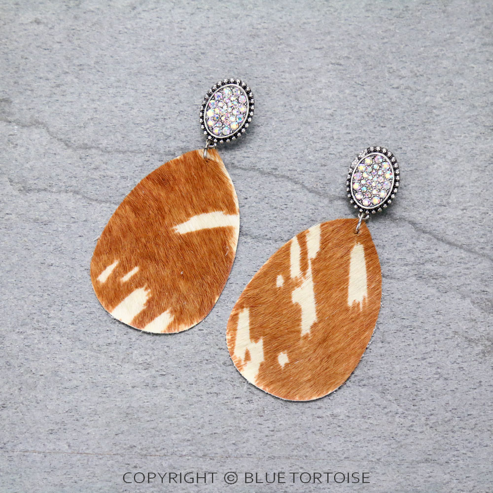 Genuine Leather Cow Teardrop Stud Earrings