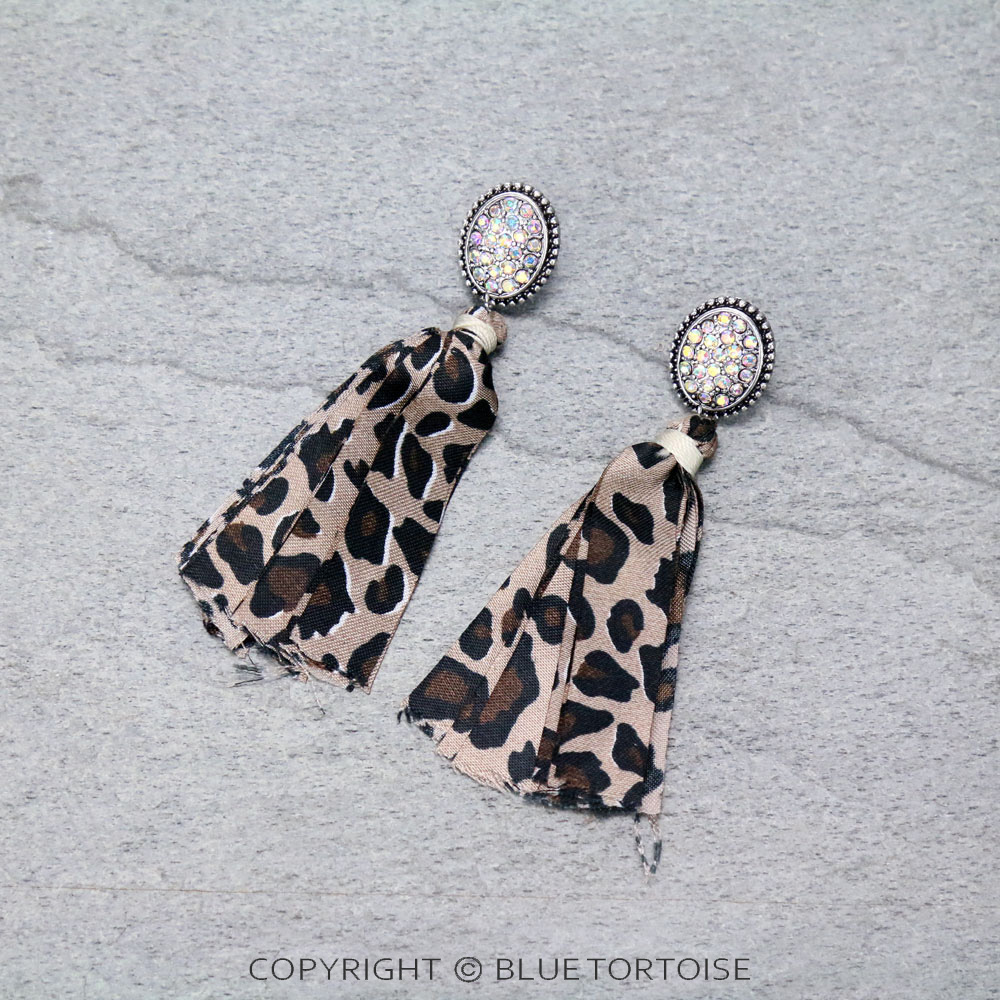 Stone with Fabric Tassel Post Earrings
