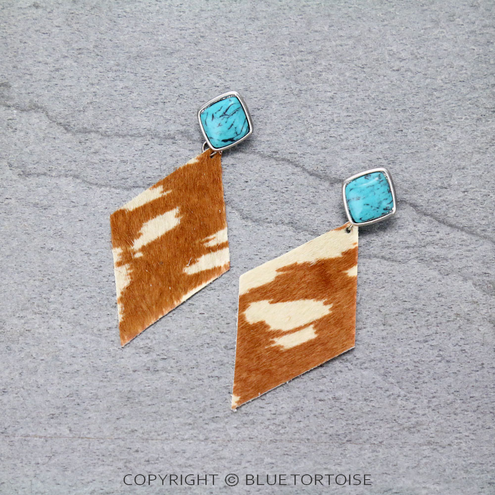 Genuine Leather Cow Fur Diamond Stud Earrings