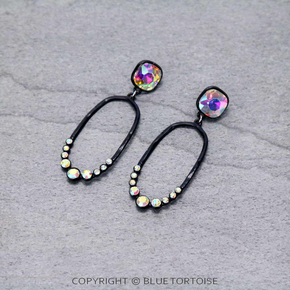Glass Stone Oval Stud Earrings