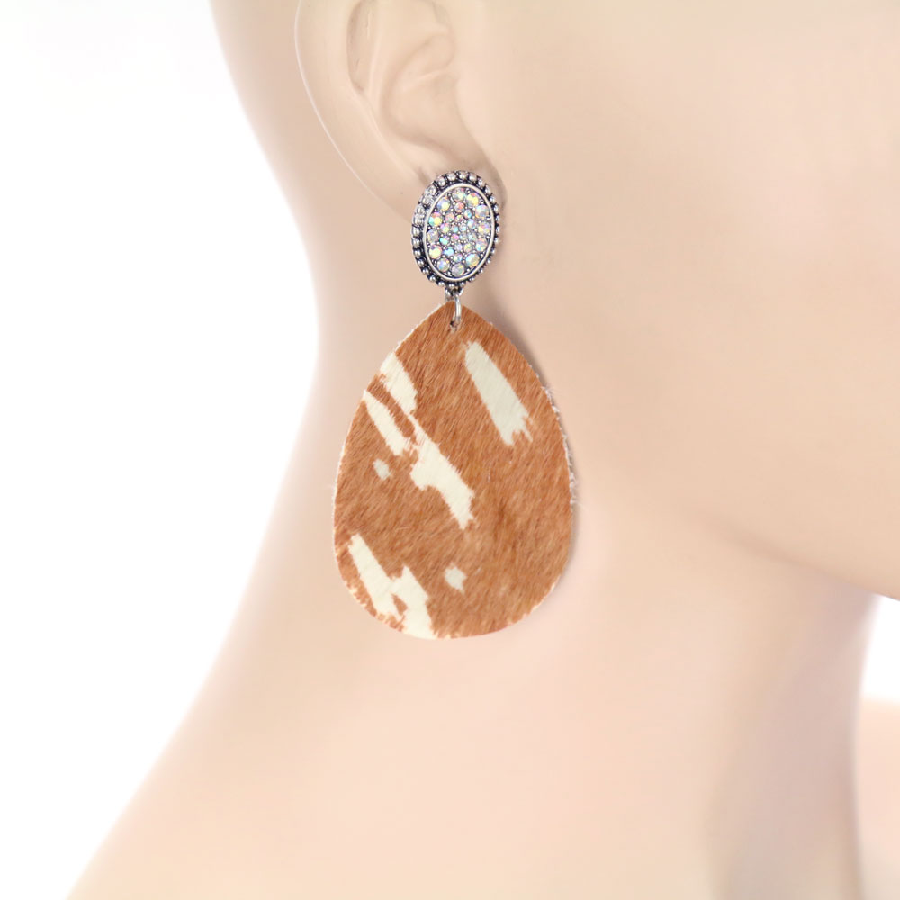 Genuine Leather Cow Teardrop Stud Earrings - Image 2