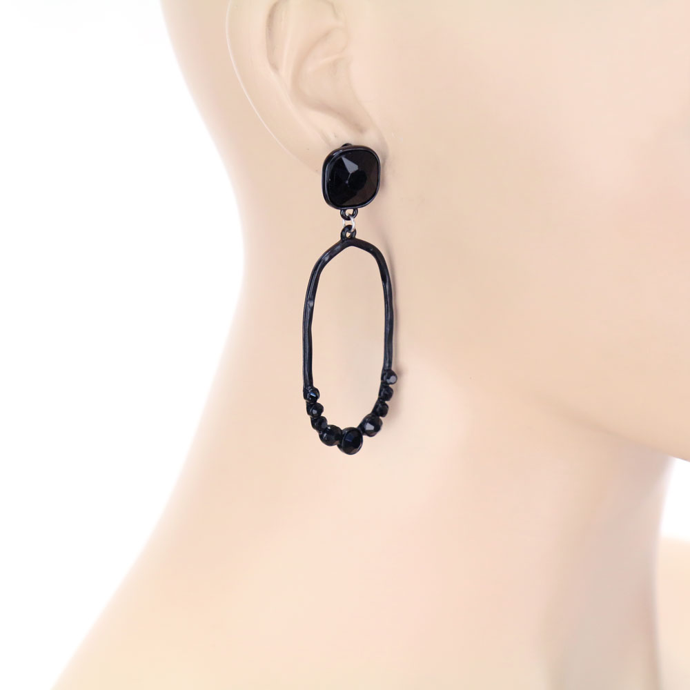 Glass Stone Oval Stud Earrings - Image 2
