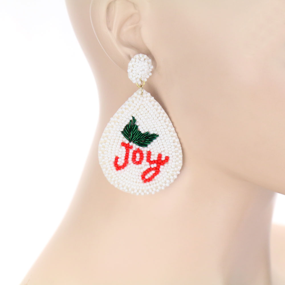 Christmas Beaded Teardrop Stud Earrings - Image 2