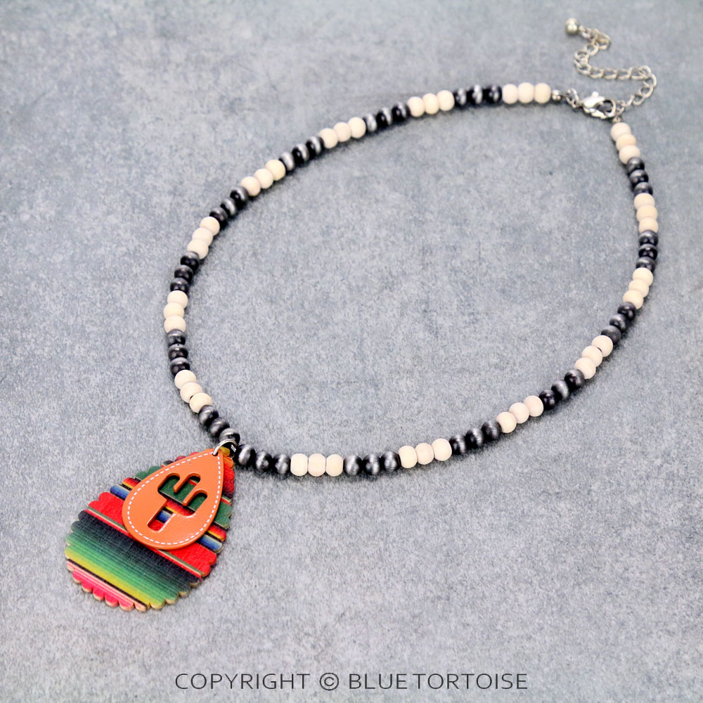 Western Cactus Cut Out with Wood Teardrop Pendant Necklace