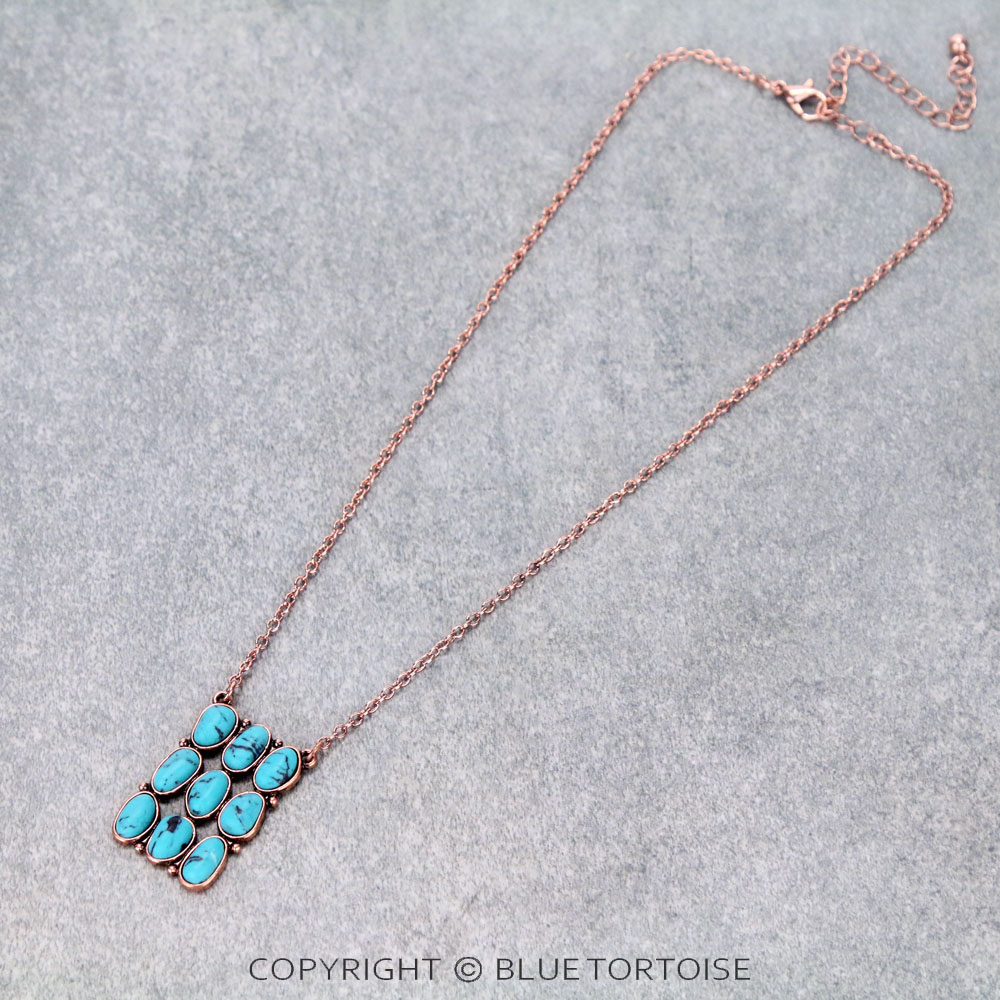 Western Geometric Stone Pendant Chain Necklace