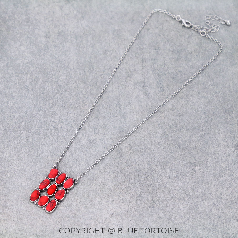 Western Geometric Stone Pendant Chain Necklace