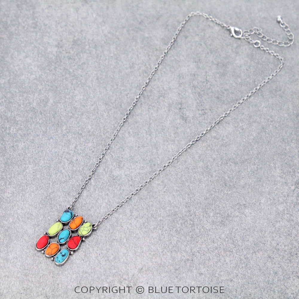Western Geometric Stone Pendant Chain Necklace