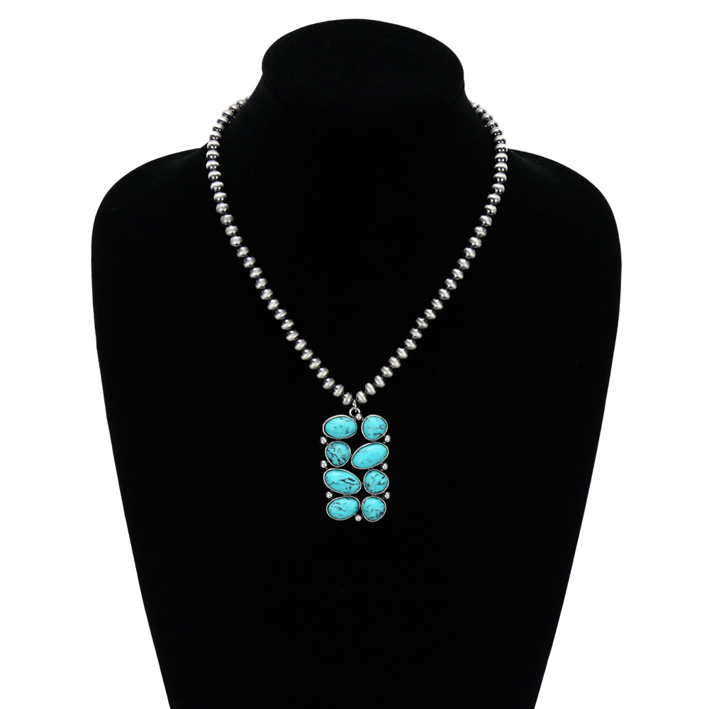 Western Geometric Stone Pendant with Navajo Style Pearl Necklace - Image 2