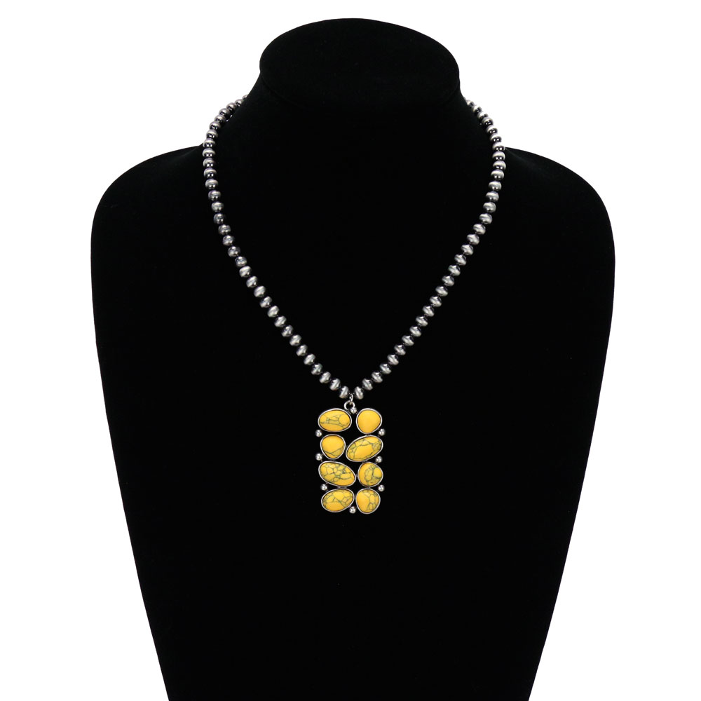 Western Geometric Stone Pendant with Navajo Style Pearl Necklace - Image 2