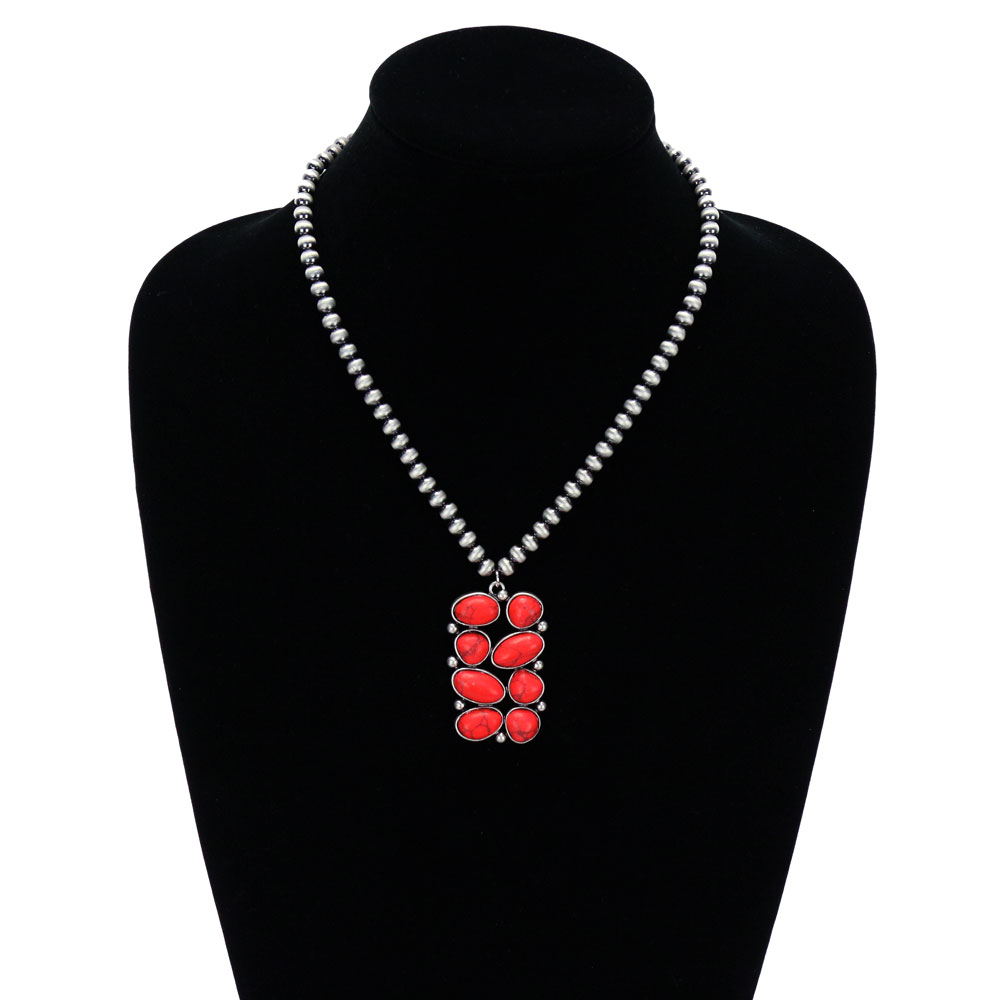 Western Geometric Stone Pendant with Navajo Style Pearl Necklace - Image 2