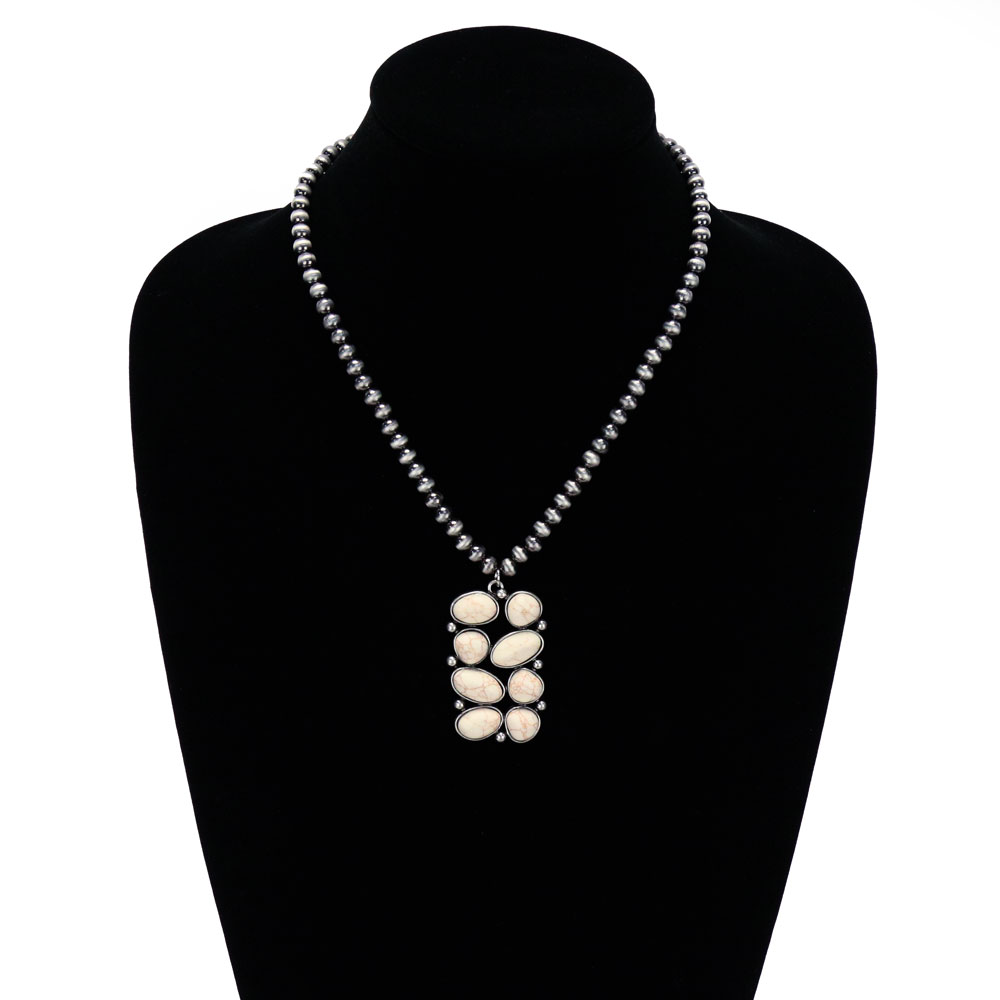 Western Geometric Stone Pendant with Navajo Style Pearl Necklace - Image 2