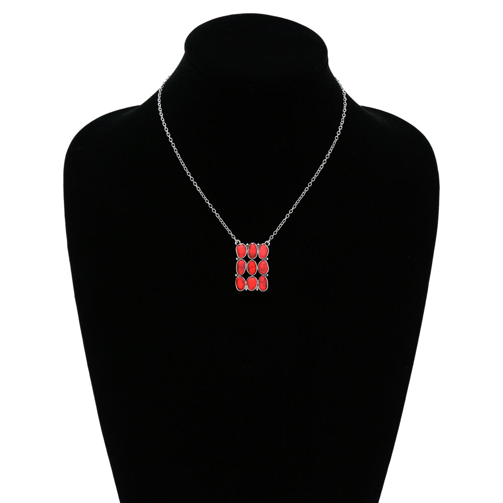 Western Geometric Stone Pendant Chain Necklace - Image 2