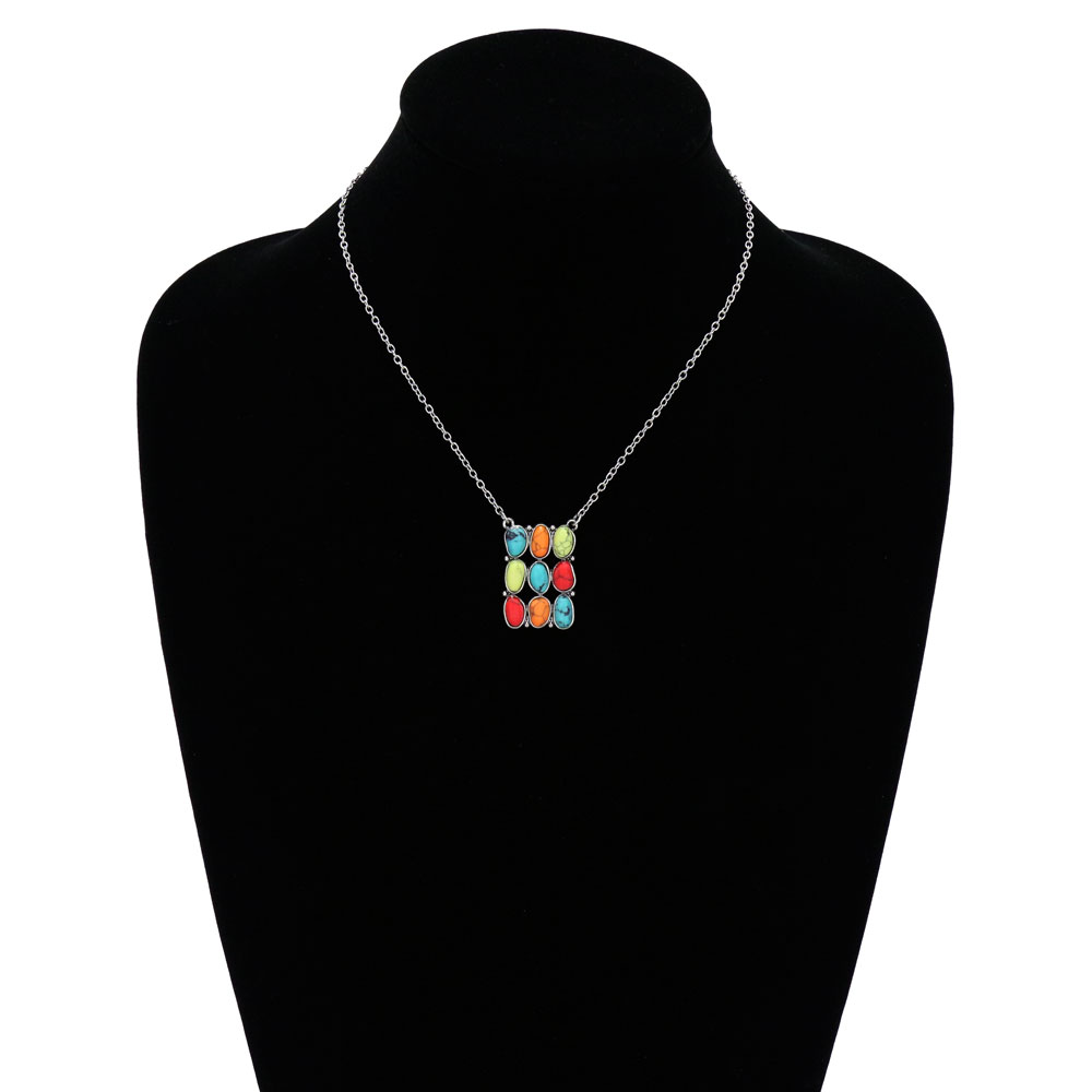 Western Geometric Stone Pendant Chain Necklace - Image 2