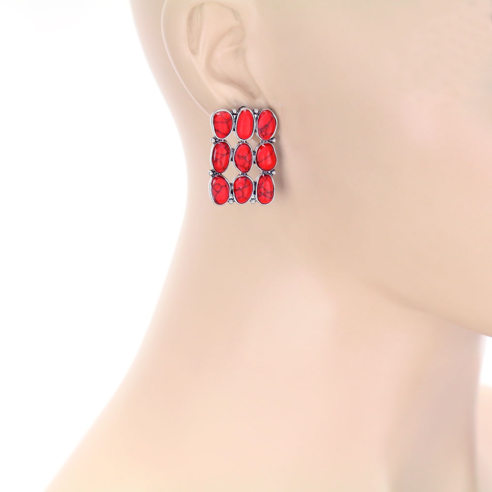 Western Geometric Stone Stud Earrings - Image 2