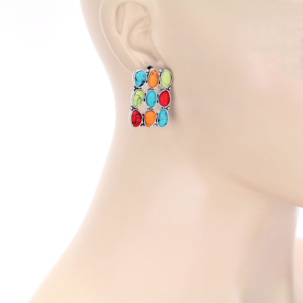 Western Geometric Stone Stud Earrings - Image 2