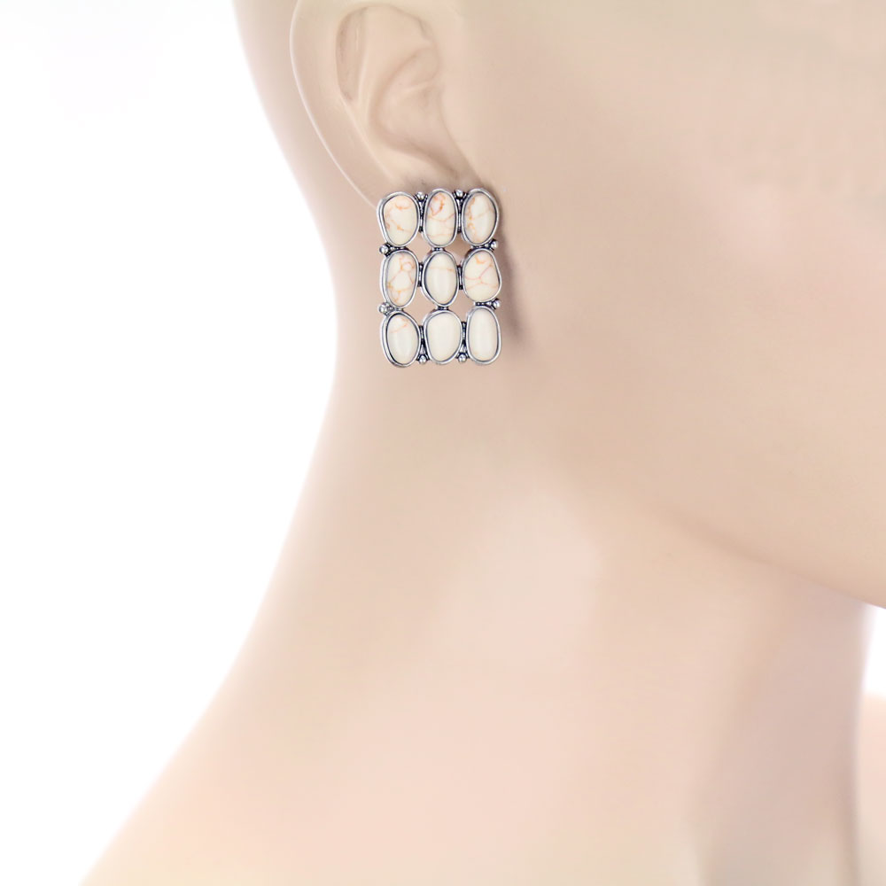 Western Geometric Stone Stud Earrings - Image 2