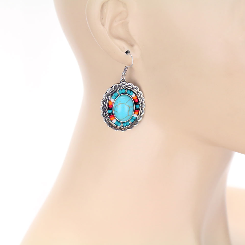 Western Concho Stone Dangle Earrings - Image 2