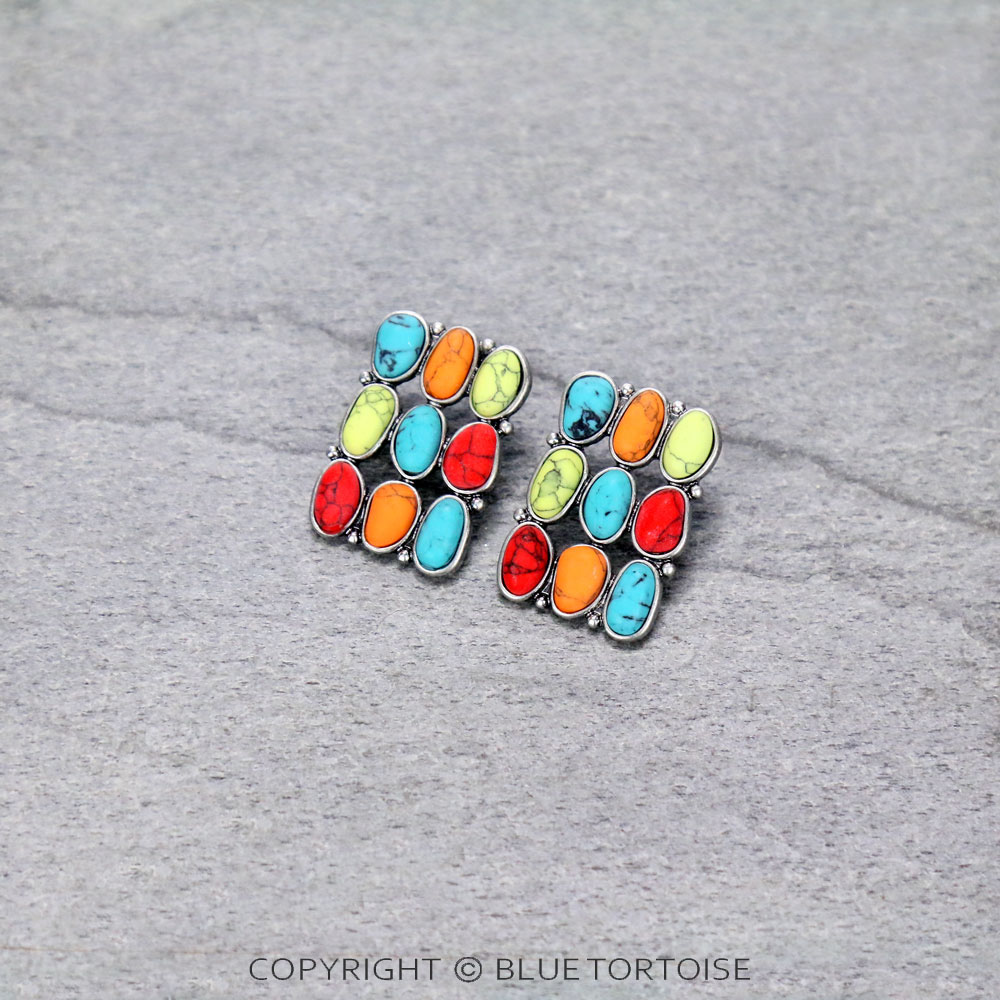 Western Geometric Stone Stud Earrings
