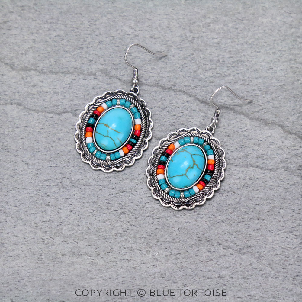 Western Concho Stone Dangle Earrings