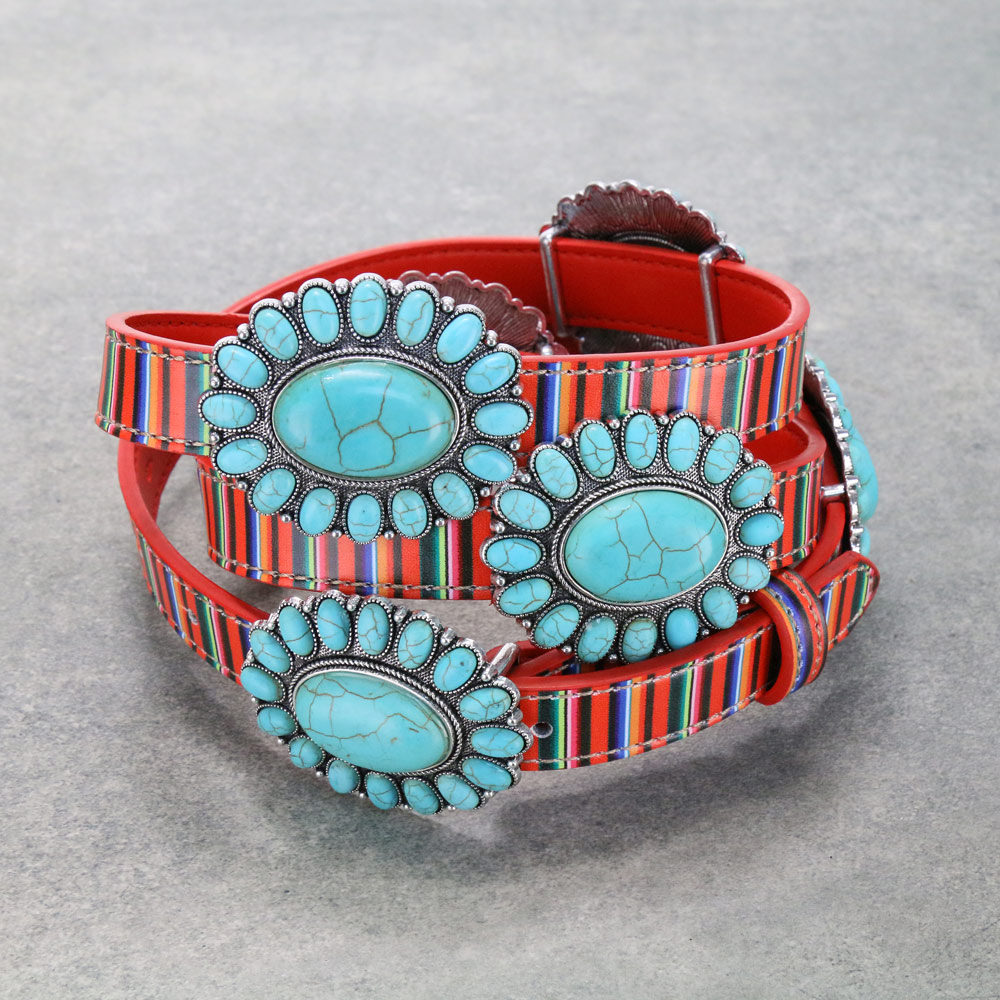 Western Concho with Stone PU Leather Belt L/XL