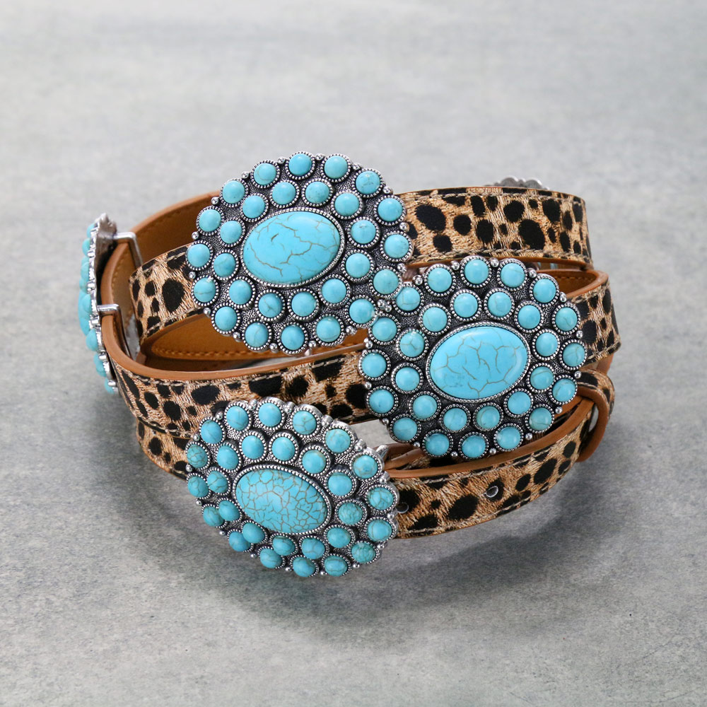 Western Concho with Stone PU Leather Belt L/XL
