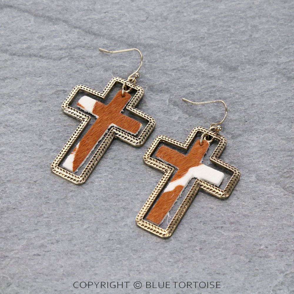 Genuine Leather Cross Dangle Earrings