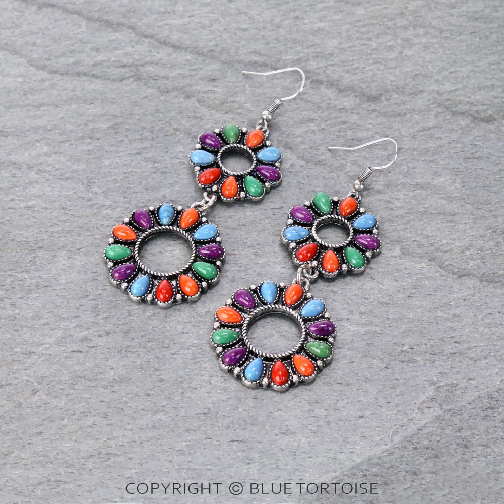 Western Round Stone Drop Dangle Earrings