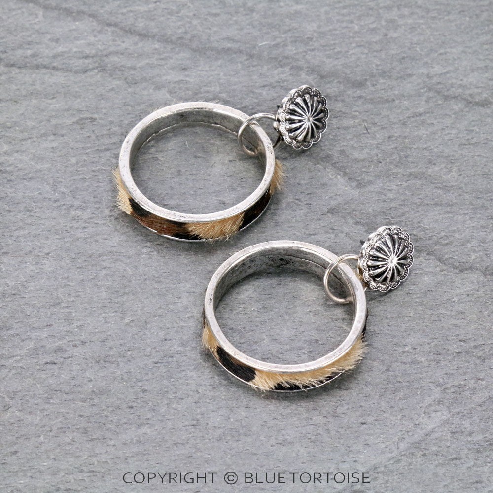 Western Leather Hoop with Concho Stud Earrings