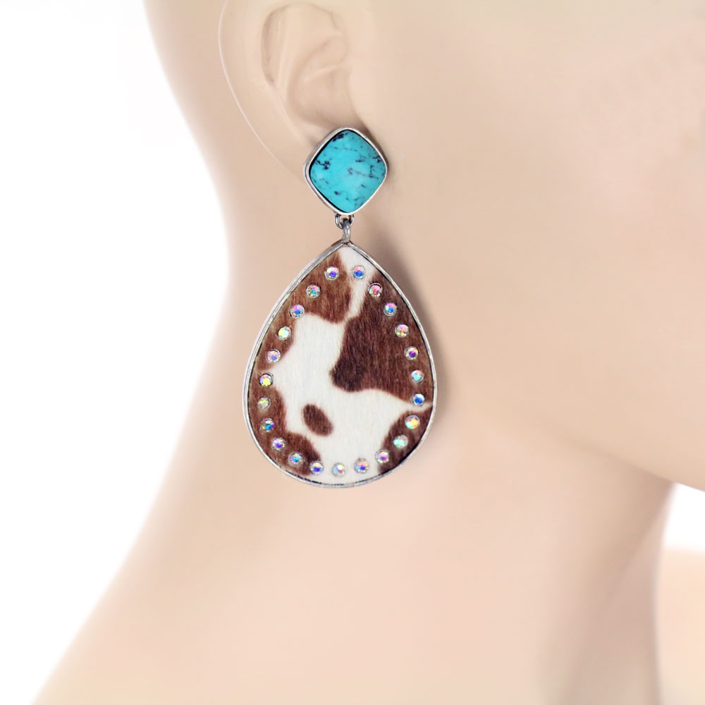 Cow Teardrop Stone Stud Earrings - Image 2