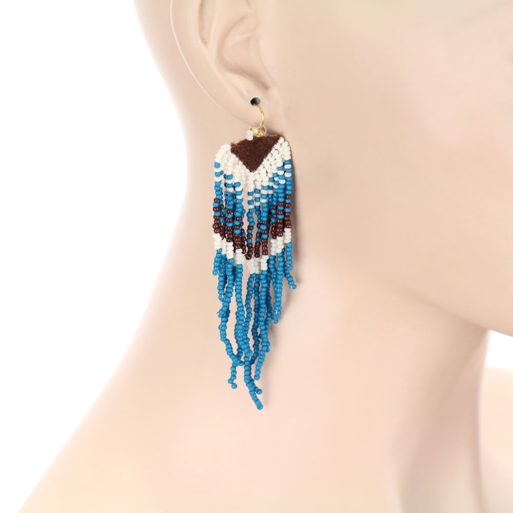Seed Bead Tassel Dangle Earrings - Image 2