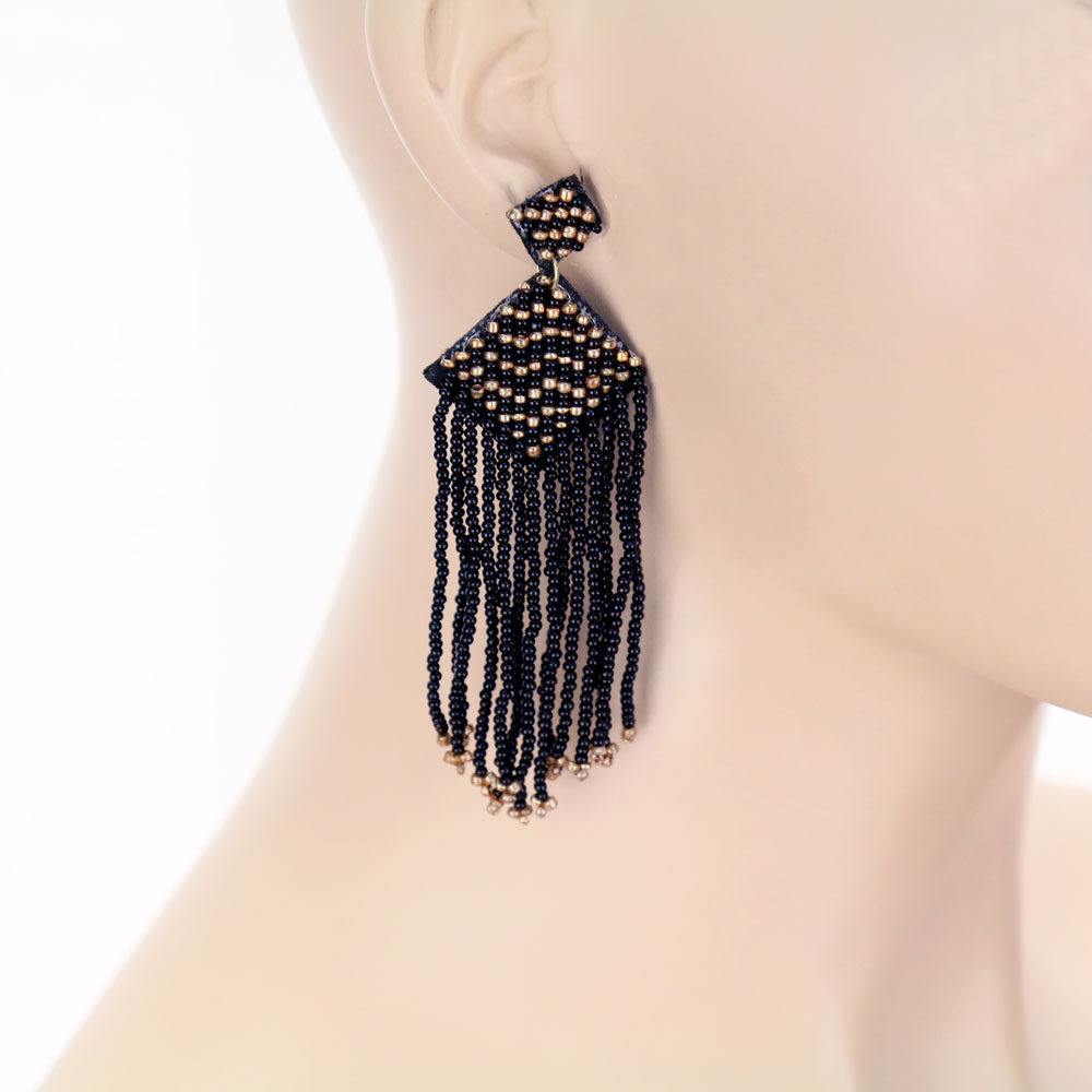 Western Seed Bead Tassel Stud Earrings - Image 2