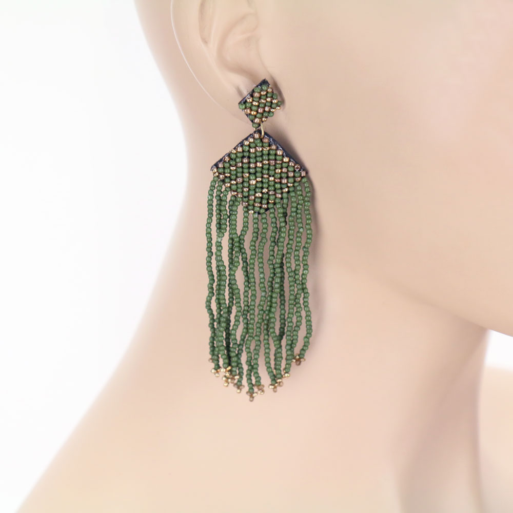 Western Seed Bead Tassel Stud Earrings - Image 2