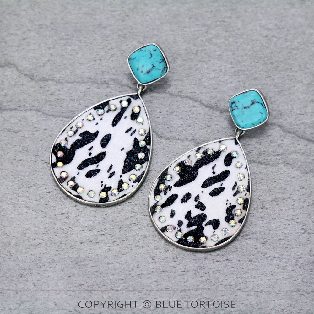 Cow Teardrop Stone Stud Earrings