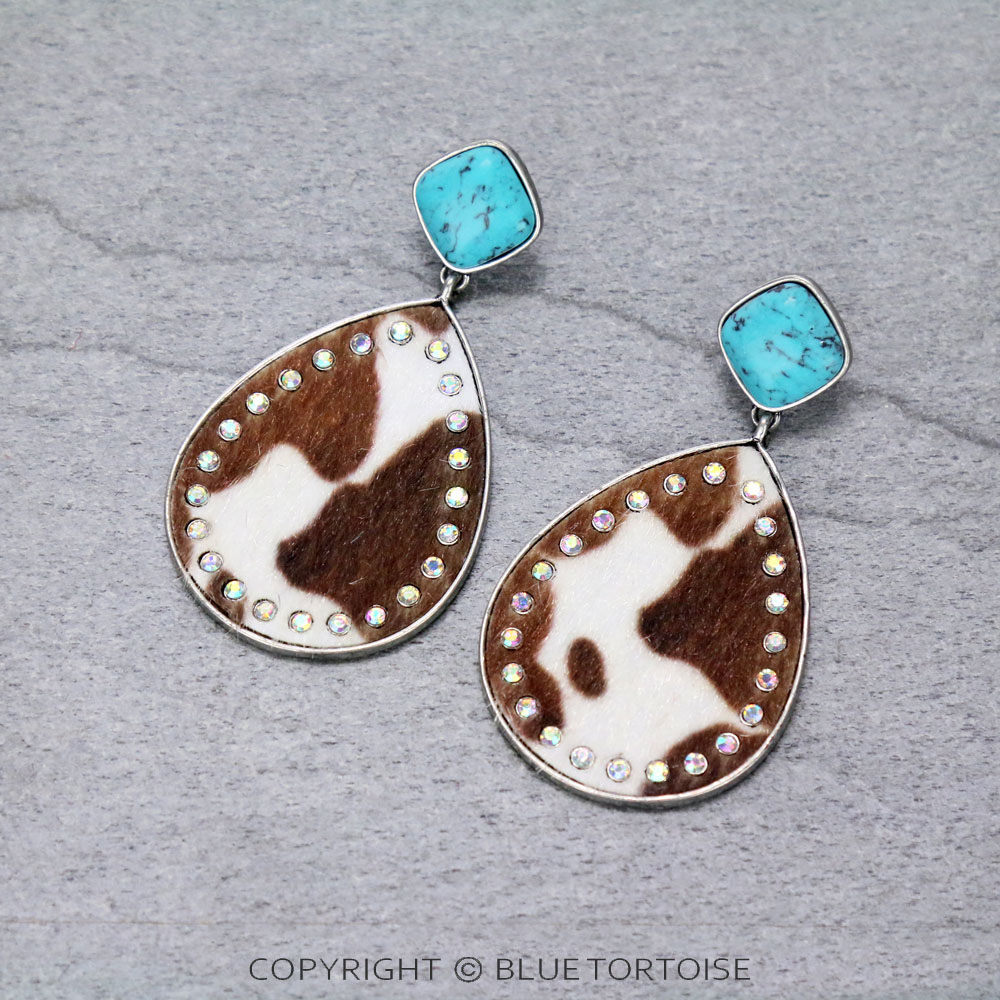Cow Teardrop Stone Stud Earrings