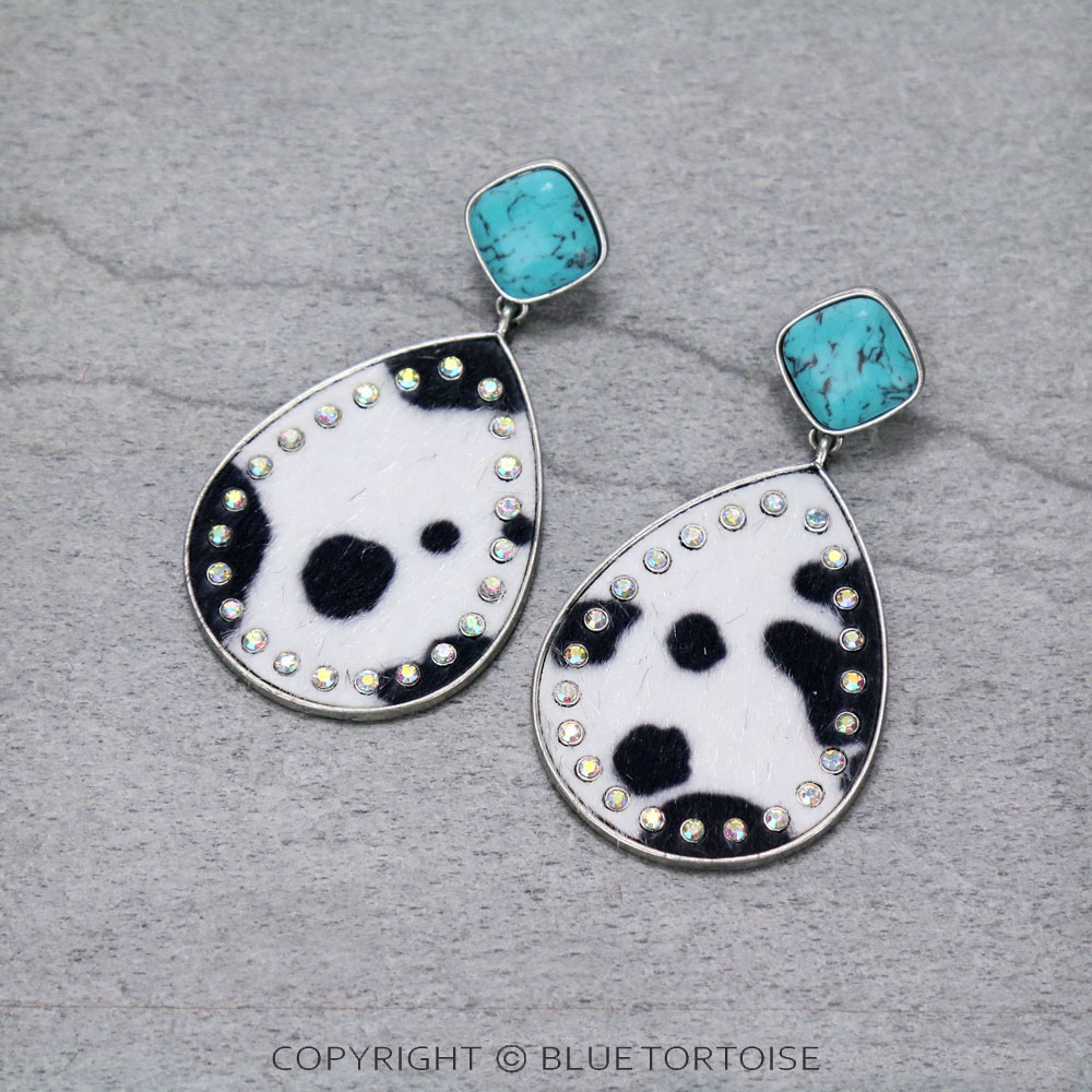 Cow Teardrop Stone Stud Earrings