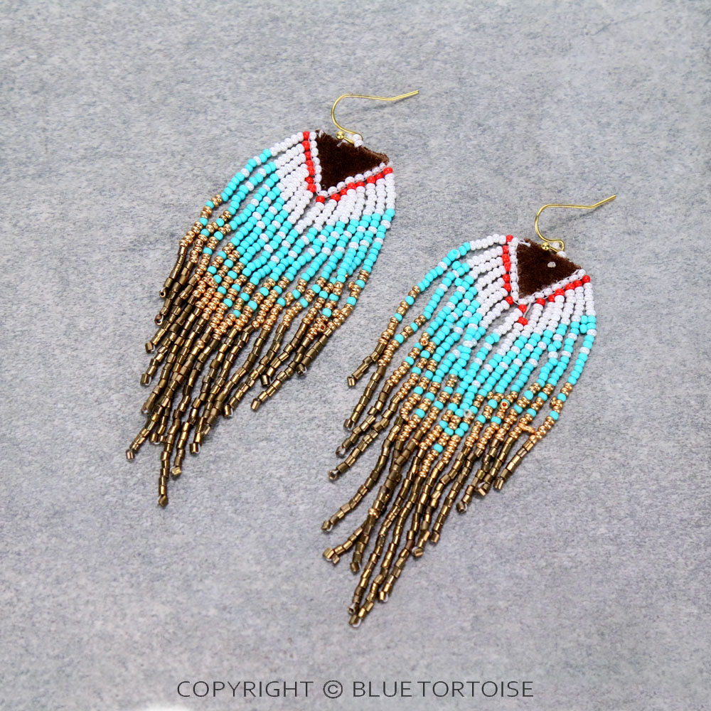 Seed Bead Tassel Dangle Earrings