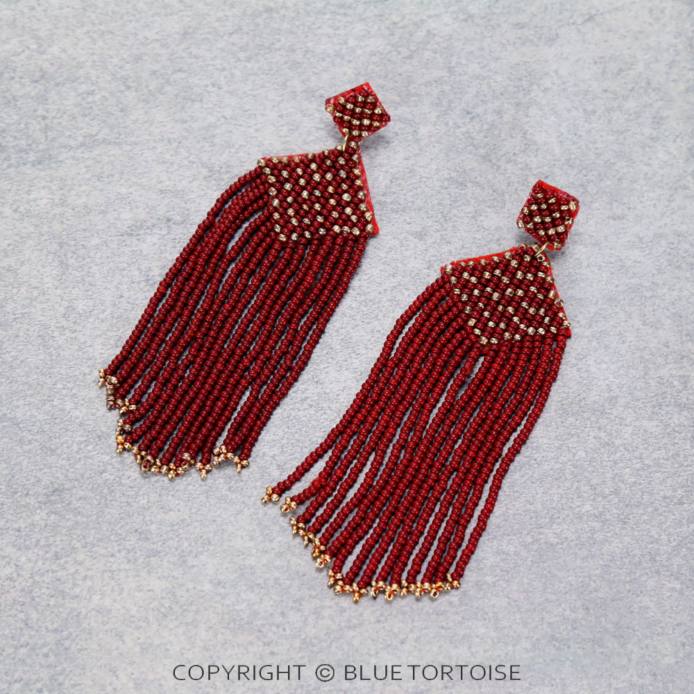 Western Seed Bead Tassel Stud Earrings