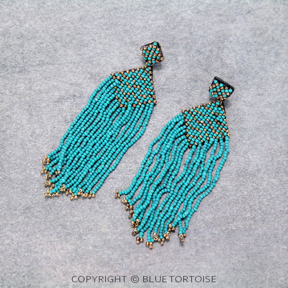 Western Seed Bead Tassel Stud Earrings