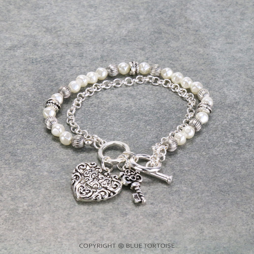 Tailored Heart Pearl Toggle Bracelet