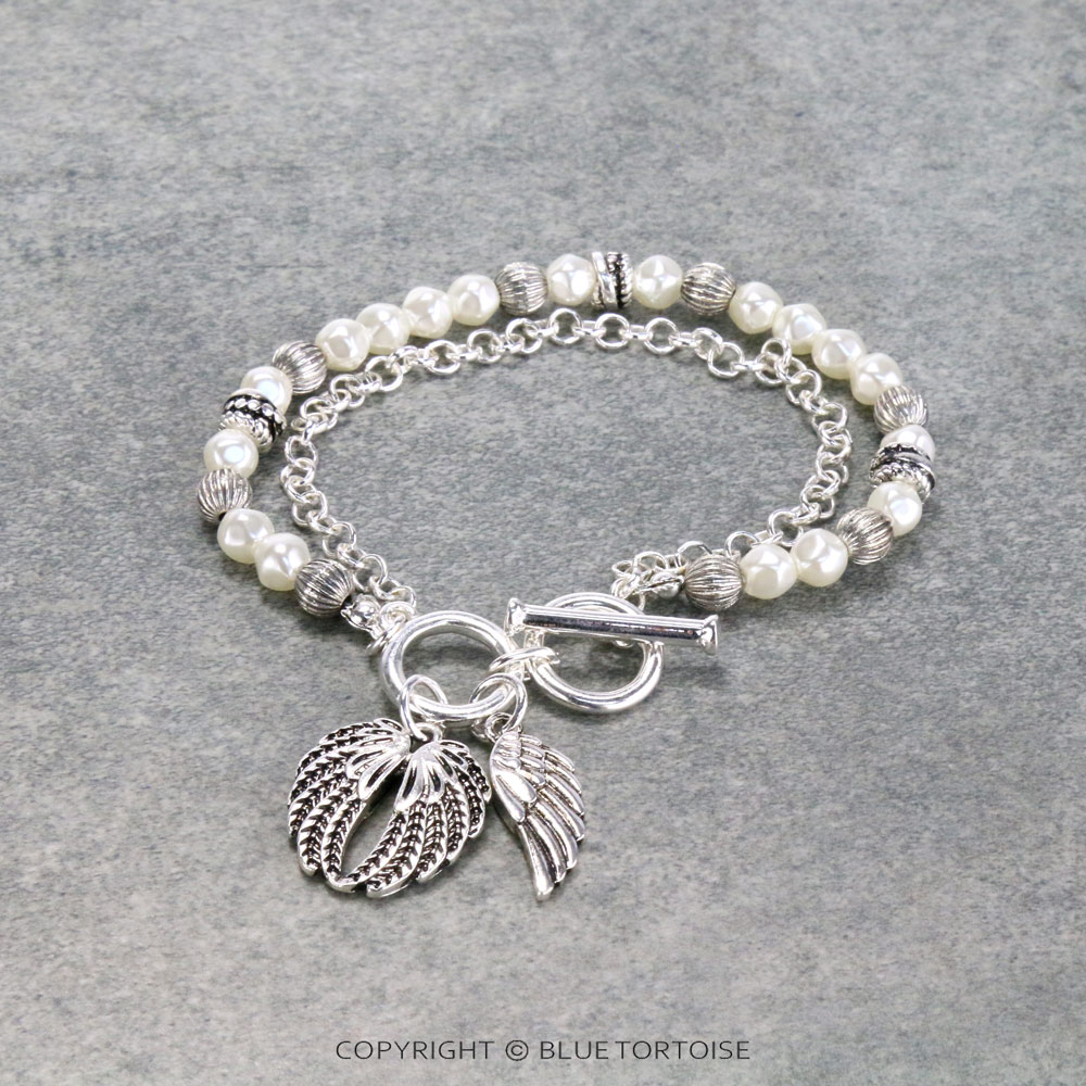 Tailored Angel Wing Pearl Toggle Bracelet