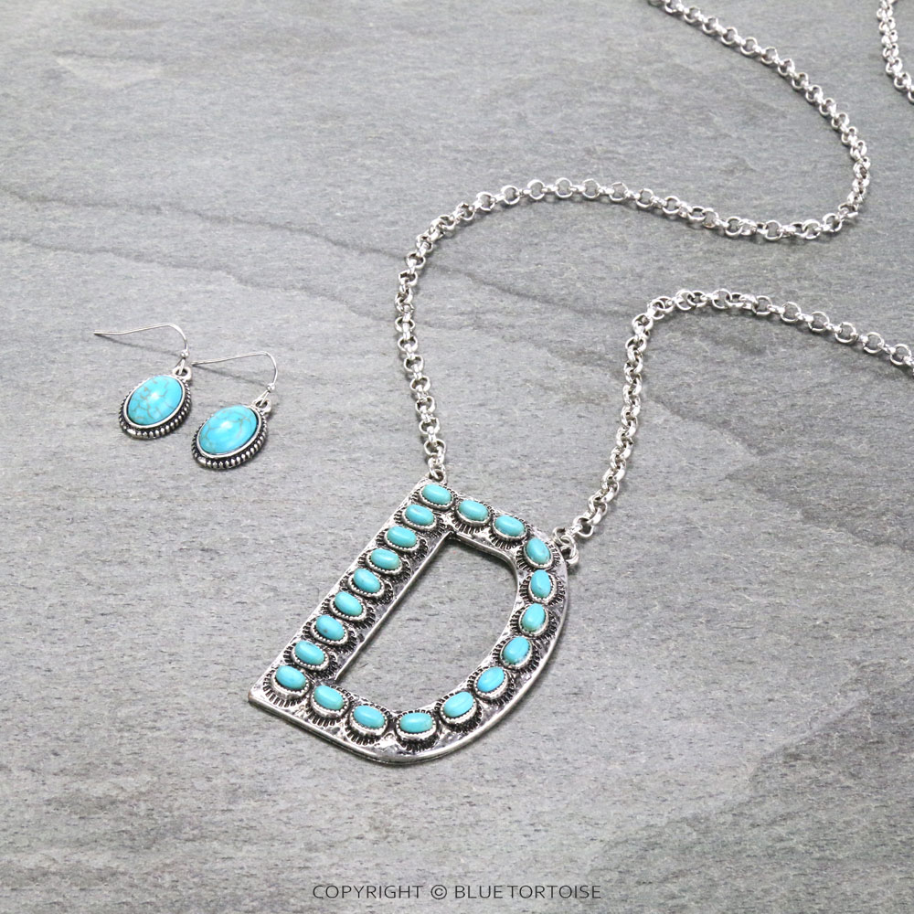 Initial “D” Stone Pendant Necklace Set
