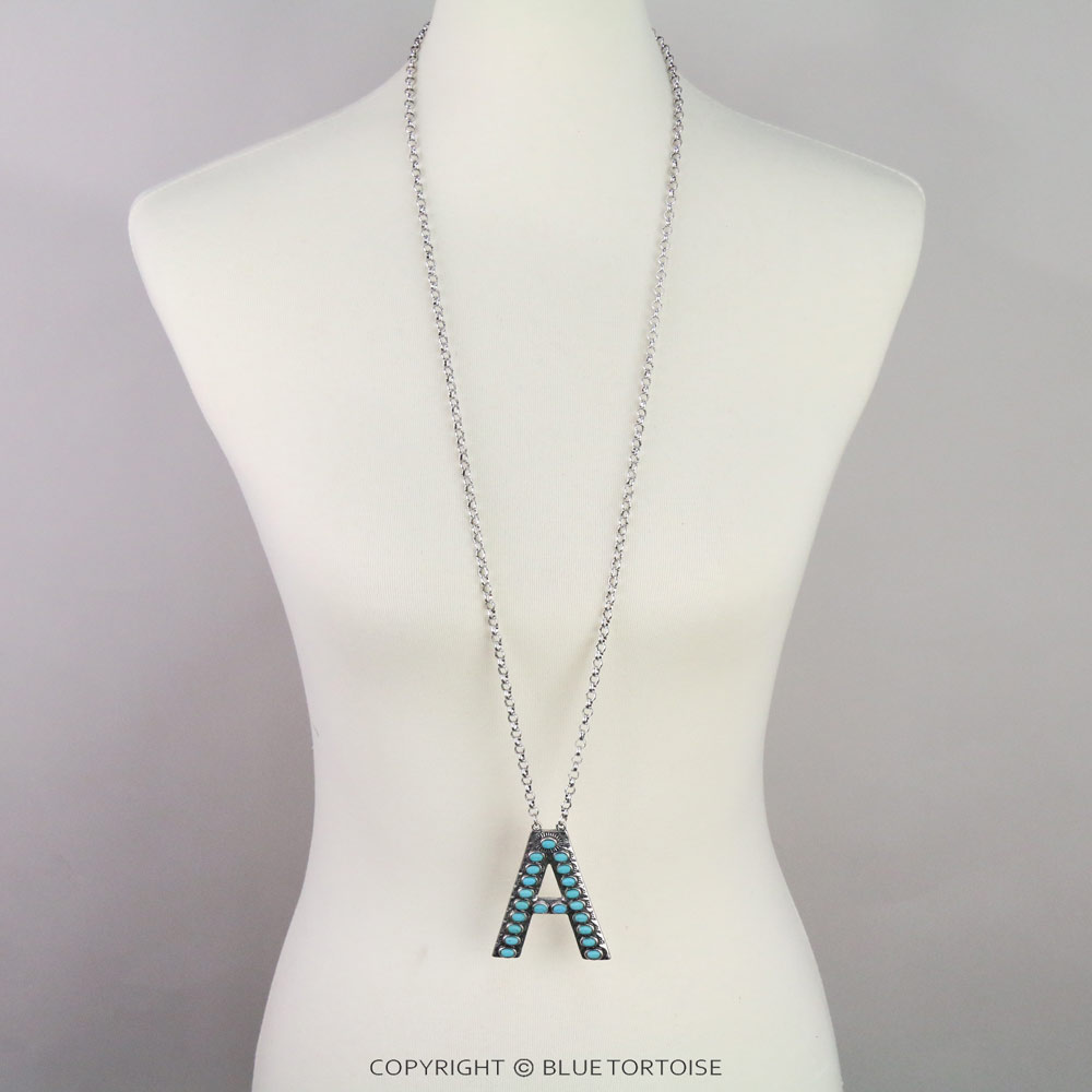 Initial “A” Stone Pendant Necklace Set - Image 2