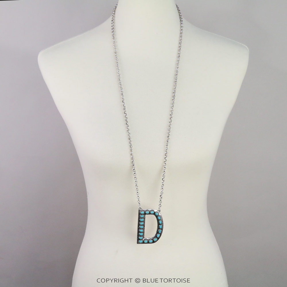 Initial “D” Stone Pendant Necklace Set - Image 2