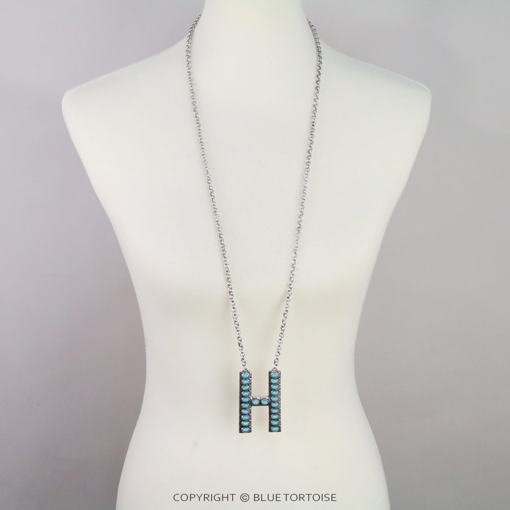 Initial “H” Stone Pendant Necklace Set - Image 2