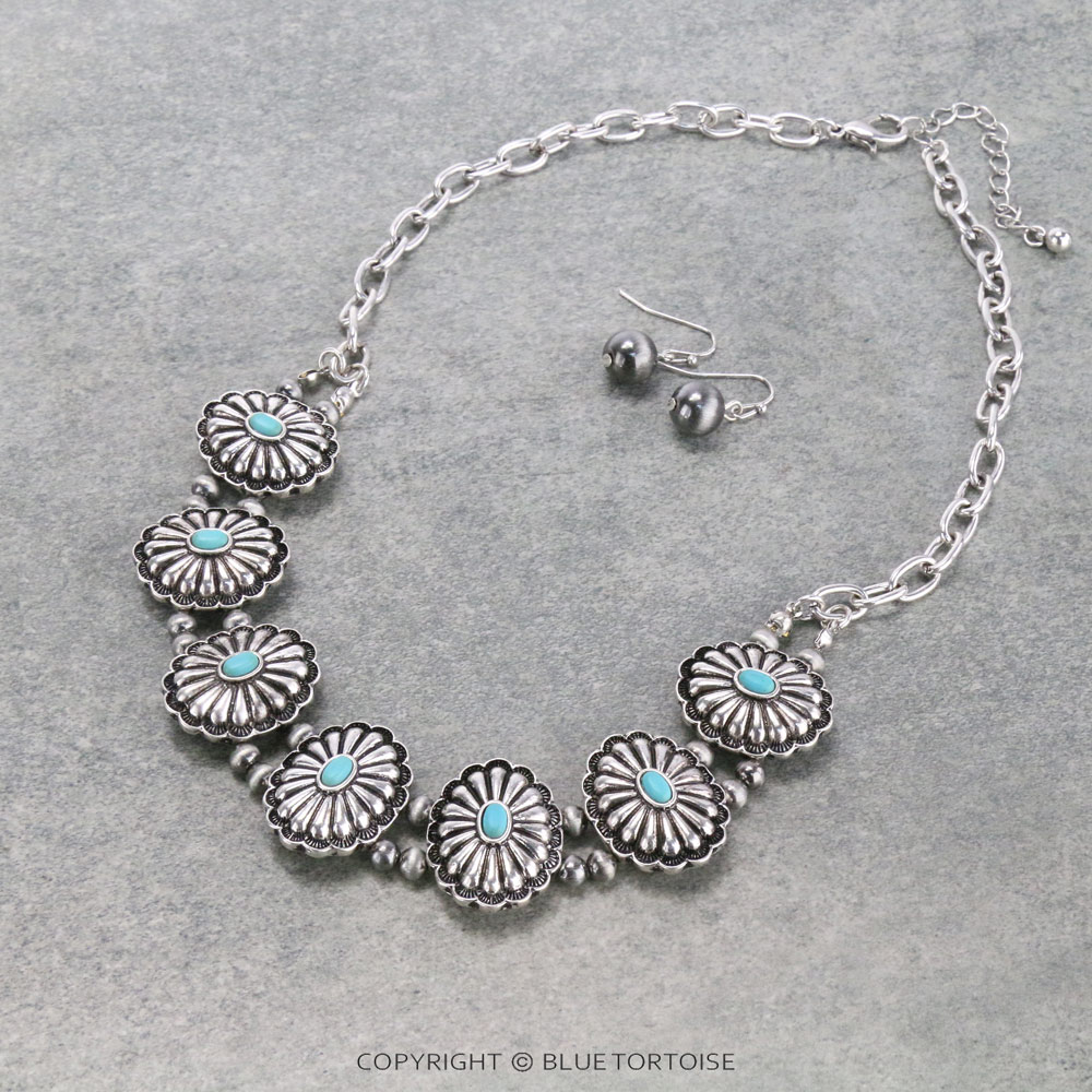 Western Concho Stone Necklace Set